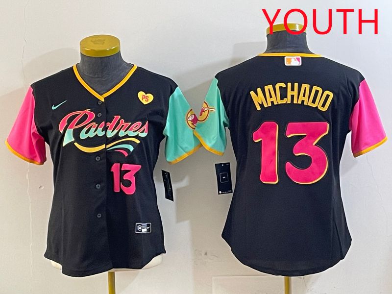 Youth San Diego Padres 13 Machado Black City Edition 2025 Nike MLB Jersey style 13